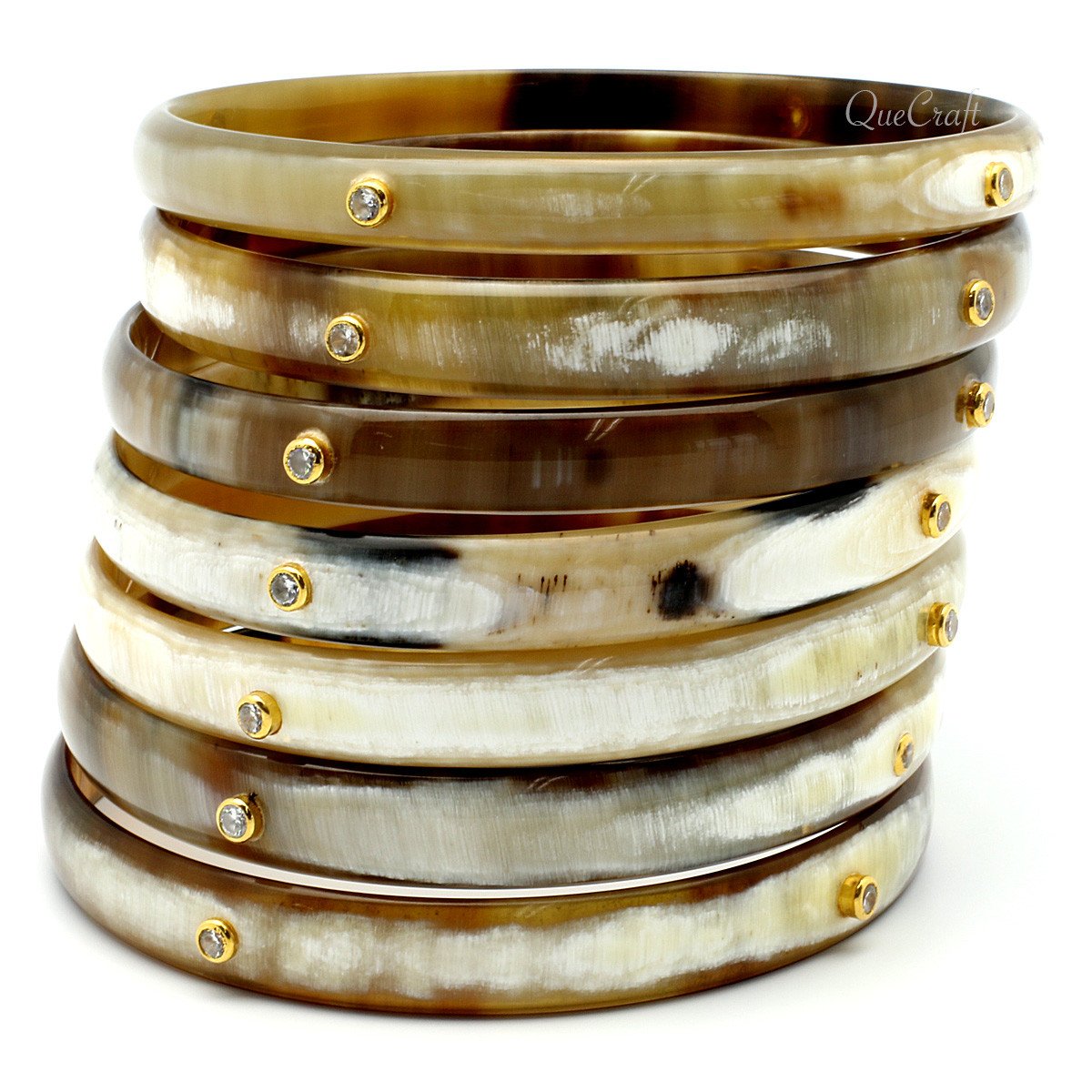 Horn & CZ Bangle Bracelets #9635 - HORN JEWELRY