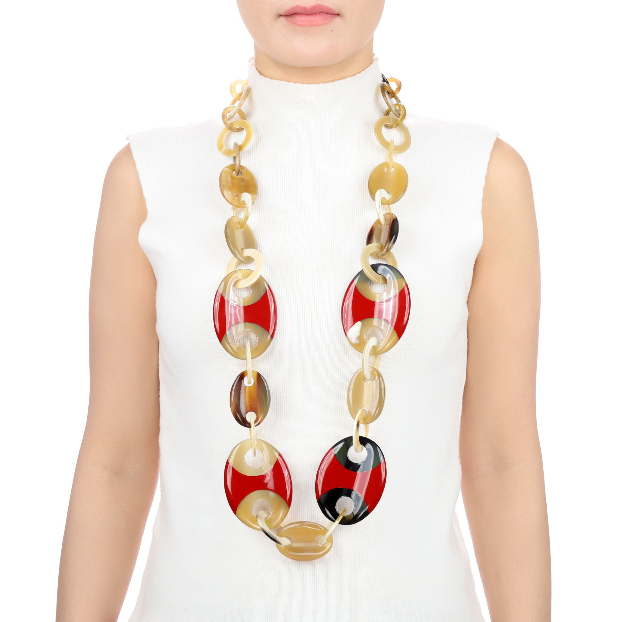 Horn & Lacquer Chain Necklace #13543 - HORN JEWELRY