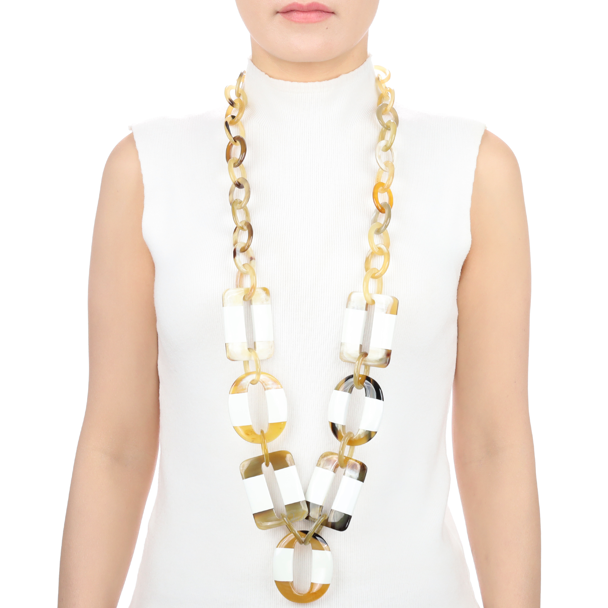 Horn & Lacquer Chain Necklace #13597 - HORN JEWELRY