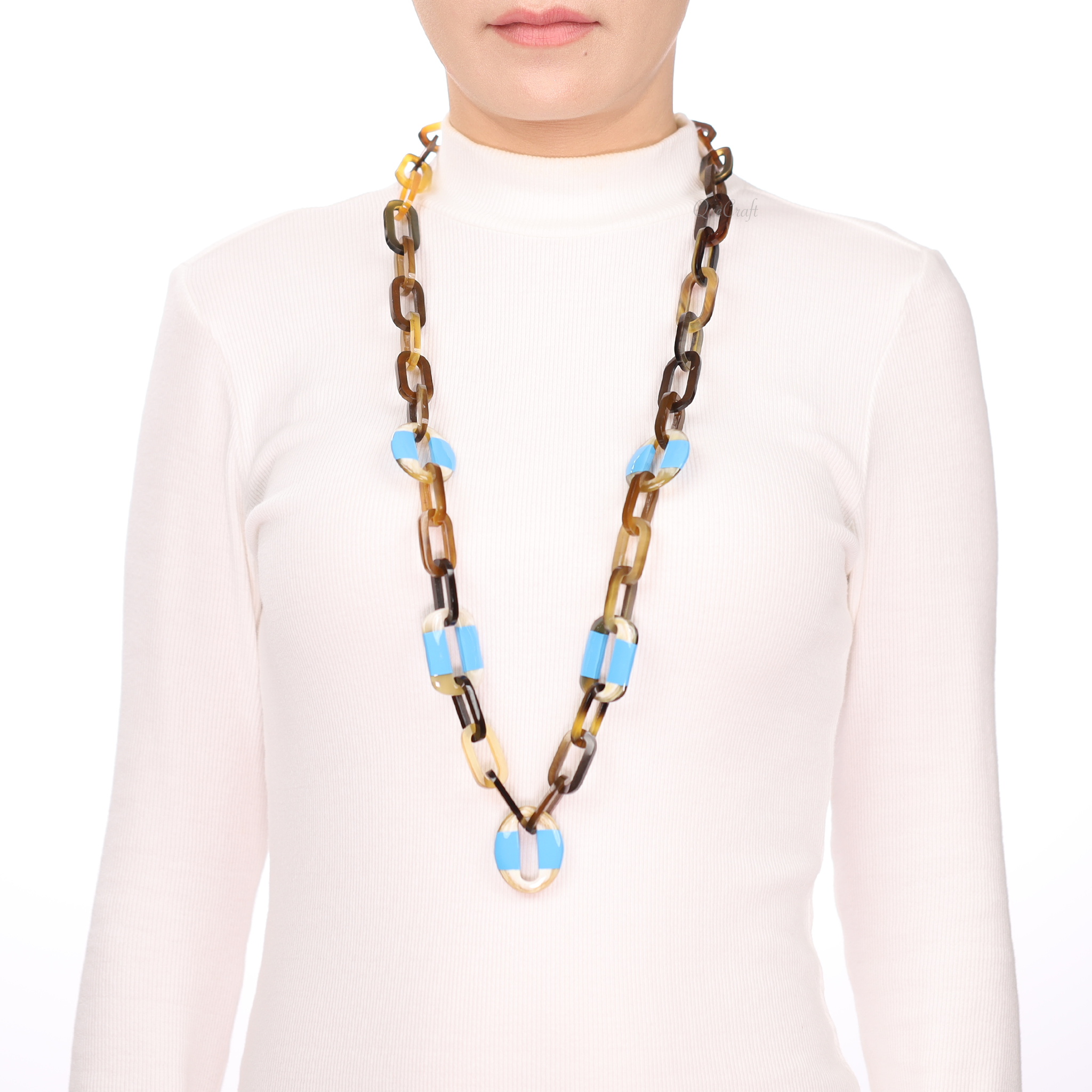 Horn & Lacquer Chain Necklace #13616 - HORN JEWELRY