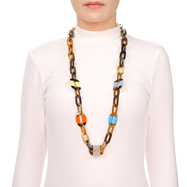 Horn & Lacquer Chain Necklace #13617 - HORN JEWELRY