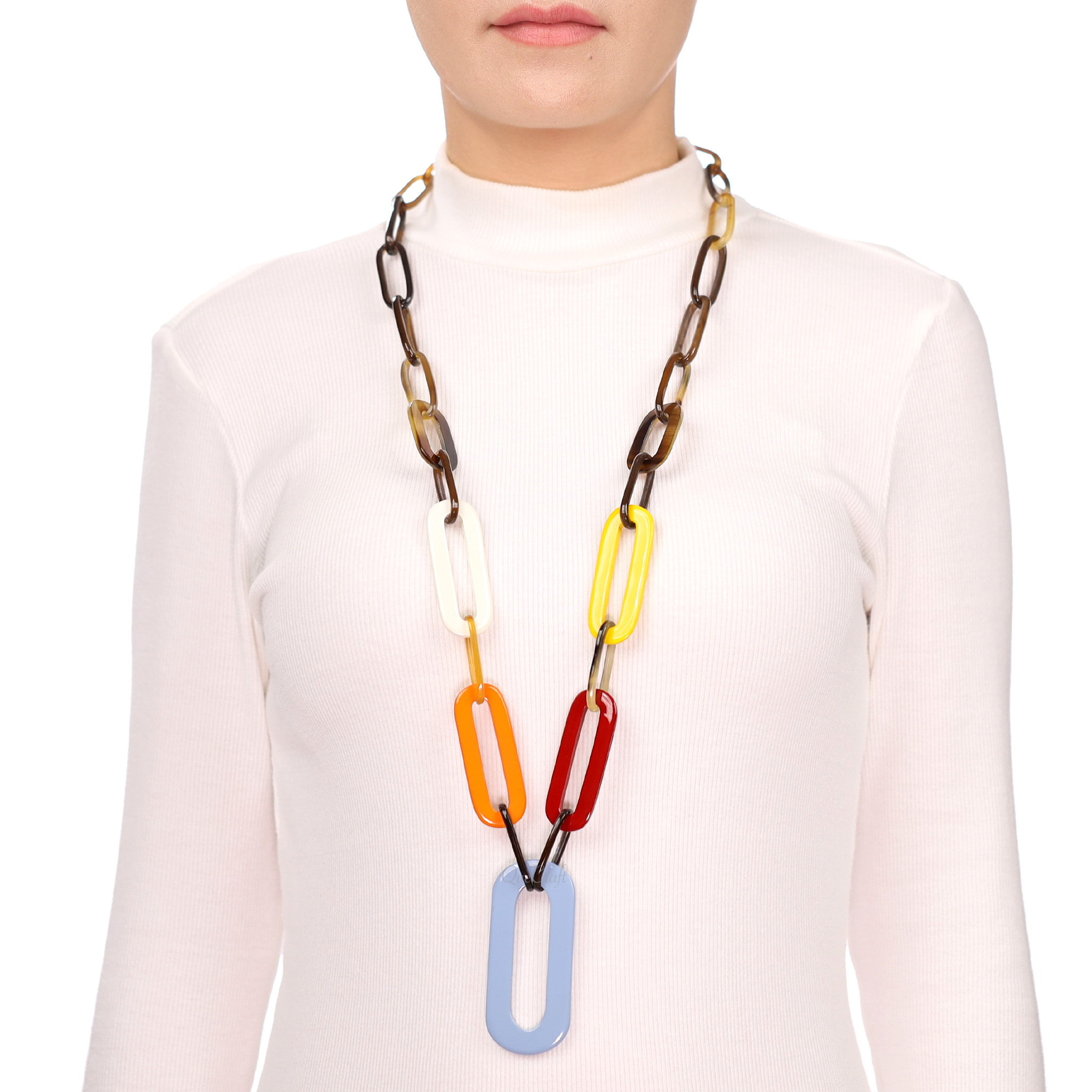 Horn & Lacquer Chain Necklace #13640 - HORN JEWELRY