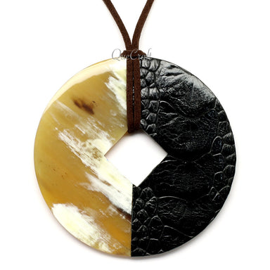 Horn & Leather Pendant #12489 - HORN JEWELRY